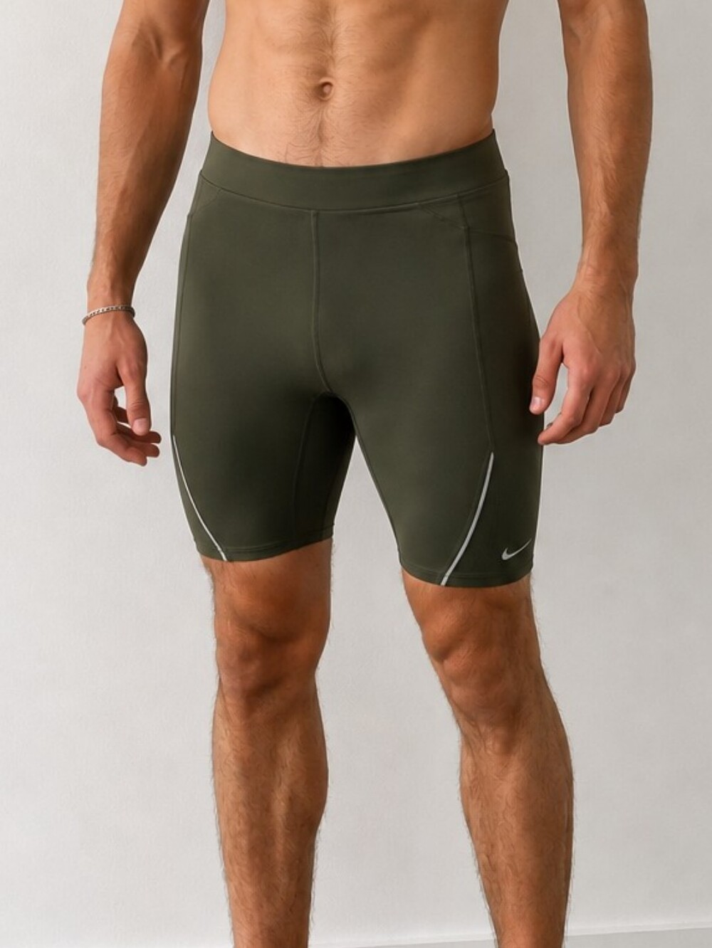 NIKE Fit Dry Men's Olive Green Compression Shorts Size Medium M Running Training